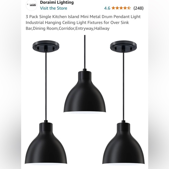 Haolike 3 Pack Single  Mini Metal Drum Pendant Light by Doraimi Lighting - Picture 1 of 9